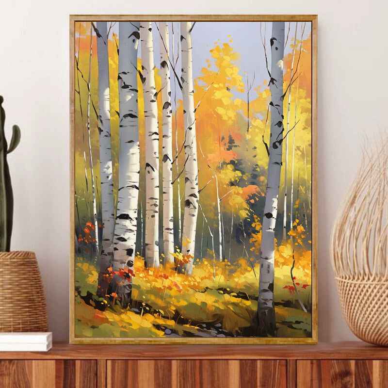 白桦林数字油画diy手绘手工填色丙烯画油彩挂壁画装饰画