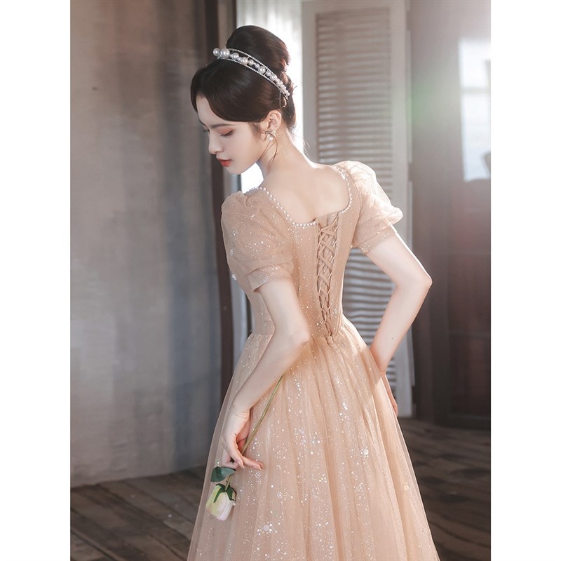 法式结婚晚礼服女小众轻奢宴会气质香槟色伴娘裙学生毕业成人礼感
