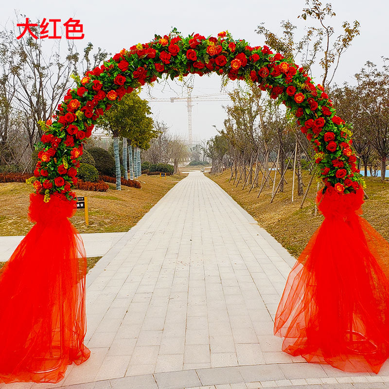 新款森系拱门婚庆花门绢花装饰花排铁艺花架结婚花拱门节庆花柱用