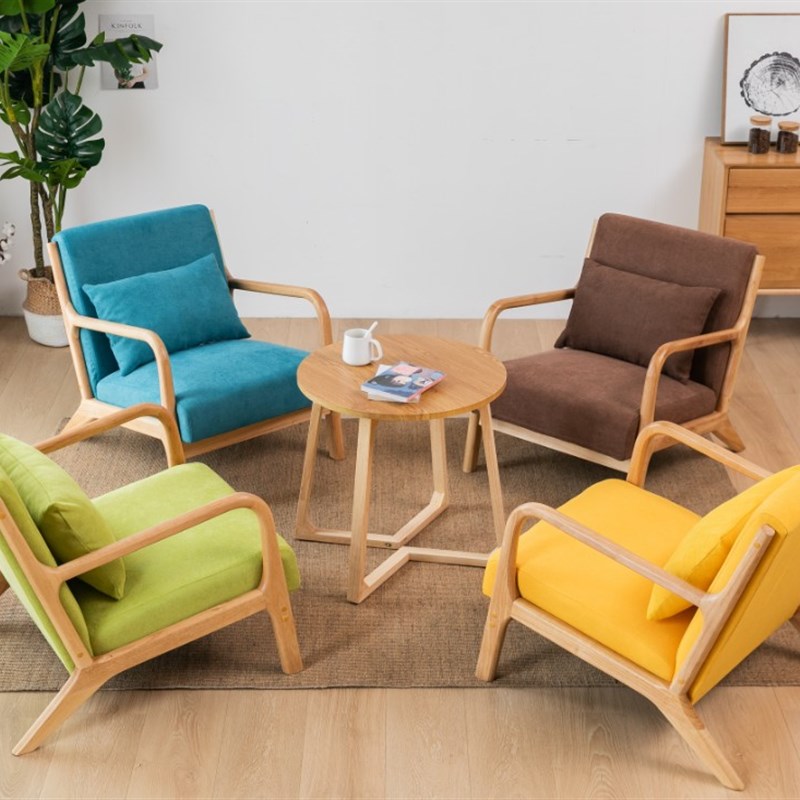 北欧简约办公沙发茶几组合实木民宿小型三人位酒店接待室会客沙发