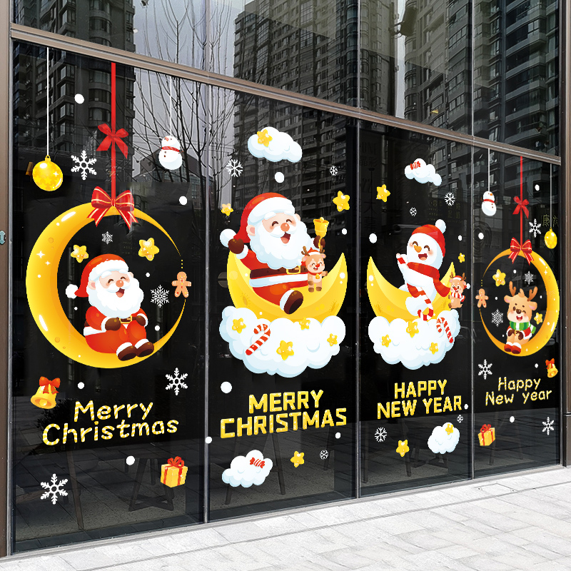 圣诞节装饰品静电贴纸店铺花环挂饰橱窗贴商场推拉门挂件玻璃贴纸
