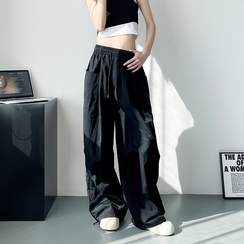 大码冰丝速干阔腿裤女夏r季胖mm宽松显瘦薄款休闲裤高腰直筒拖地