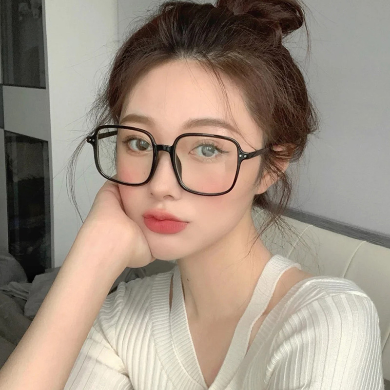 显脸小防蓝光眼镜l框镜架女 近视大圆脸适合的眼睛 黑框素颜神器