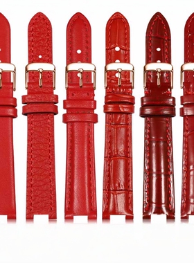 红色凹口手表带真皮女适配罗西尼飞亚达天梭卡西欧ck芙丽依波格雅