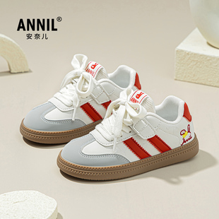 安奈儿女童鞋子板鞋2026新款春秋季女孩白色运动鞋软底儿童德训鞋