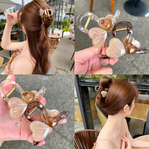 拼色爱心中号抓夹女百搭后脑勺鲨鱼夹发卡头饰