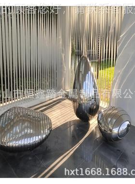 景观造型不锈钢石头摆件 会馆不锈钢鹅卵石雕塑定制 一比一模型