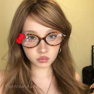 千禧风红色猫咪豹纹眼镜y2k复古拍照镜框配饰装 饰道具素颜神器女