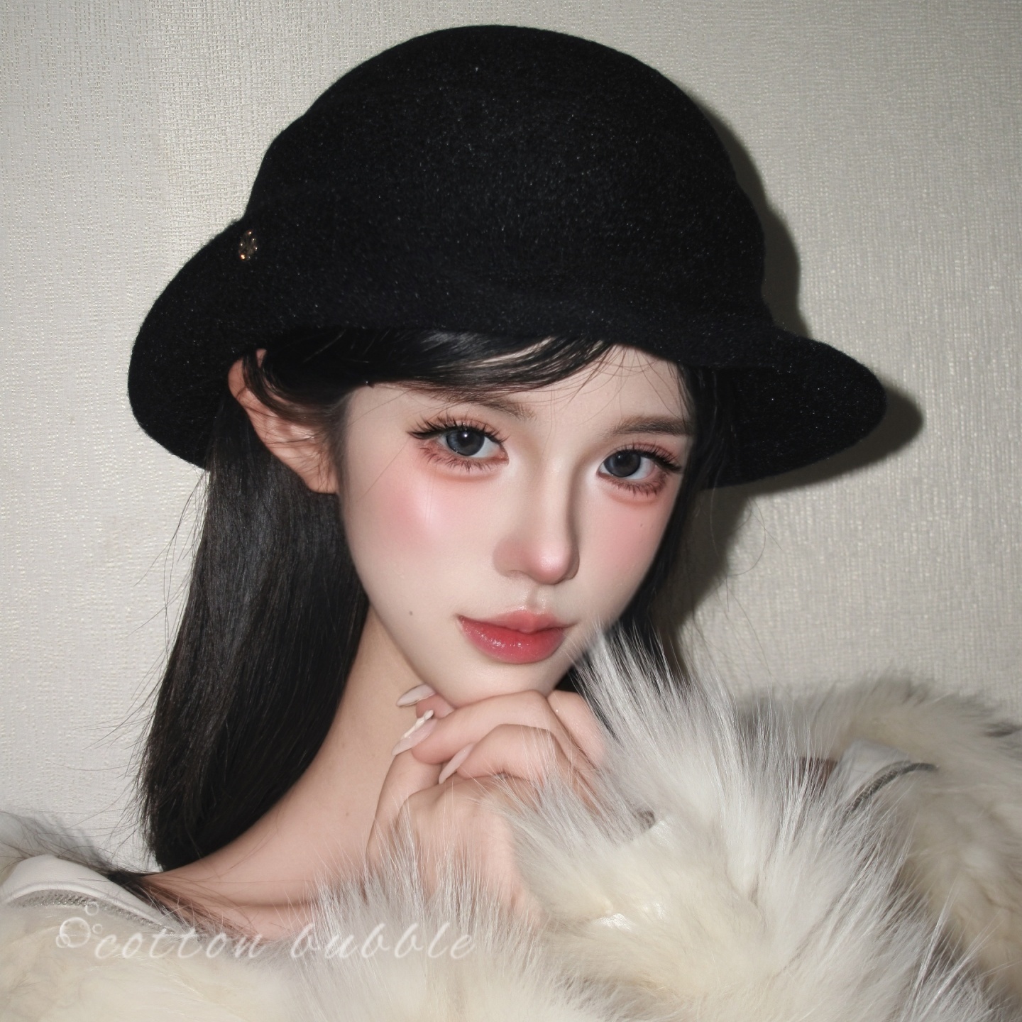 留洋千金法式赫本风黑色圆顶礼帽