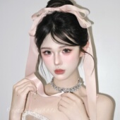 Jennie同款 粉色蝴蝶结顶夹发饰芭蕾风超长飘带发夹甜美少女感头饰