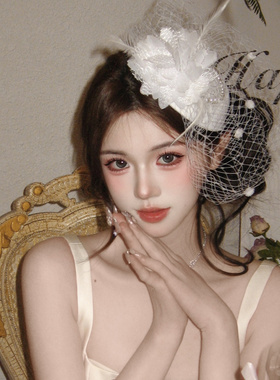 民国千金！复古白色网纱礼帽女新娘气质面纱头饰名媛宴会礼服发饰