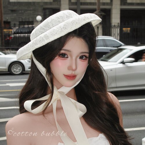 韩系白色蕾丝绑带礼帽头饰千金风