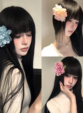 清冷蓝色花朵发夹侧边仿真花头饰