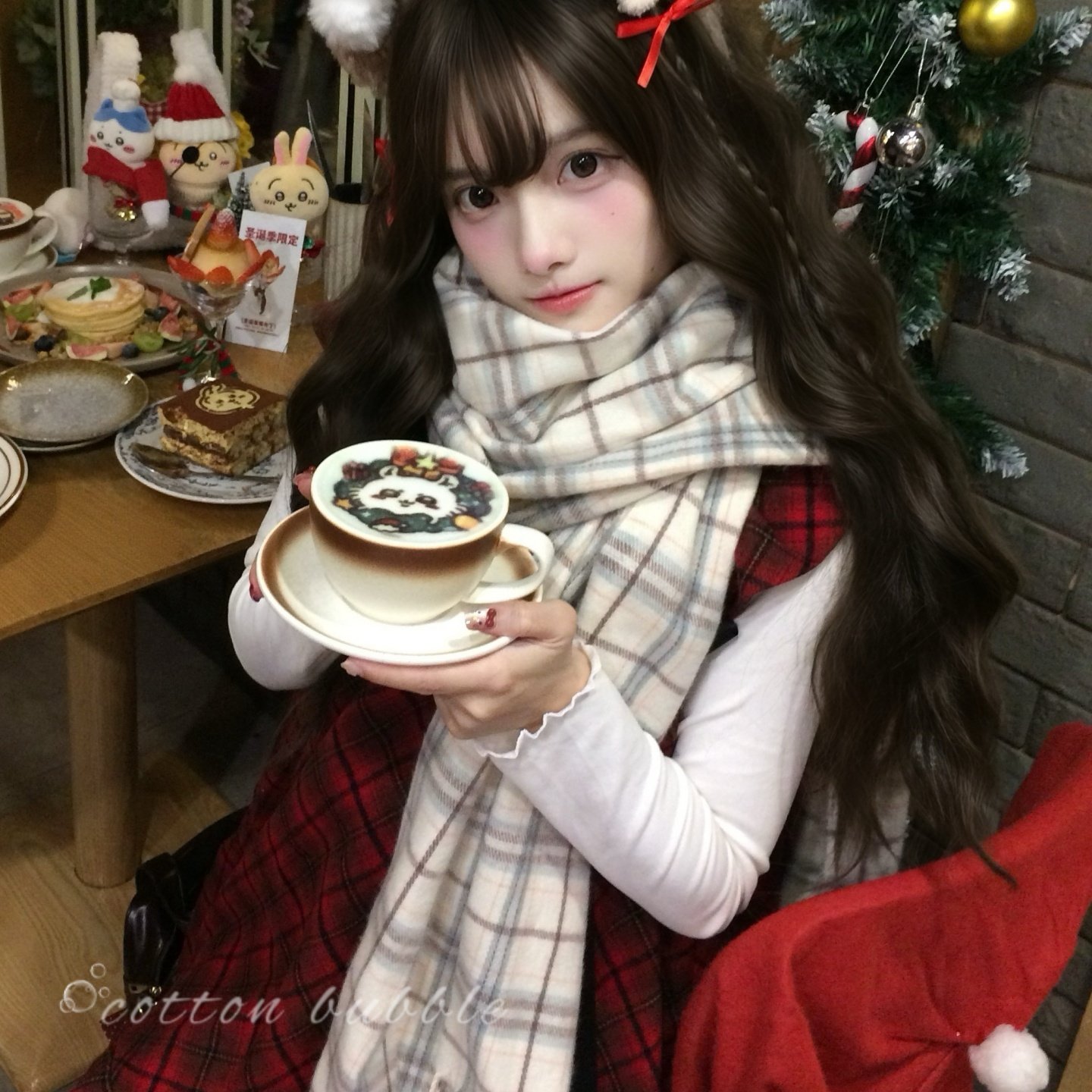 奶呼呼米色高级感格子围巾氛围感