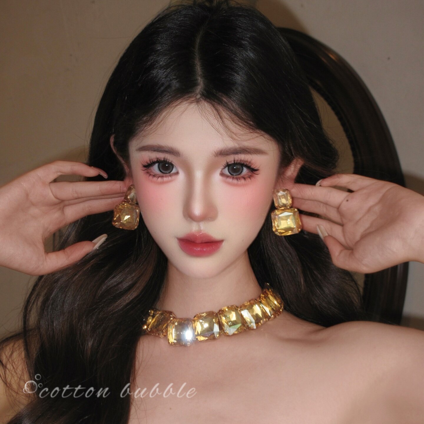 欧美夸张方形项链耳环套装女轻奢高级感晚礼服配饰锁骨链新娘颈链