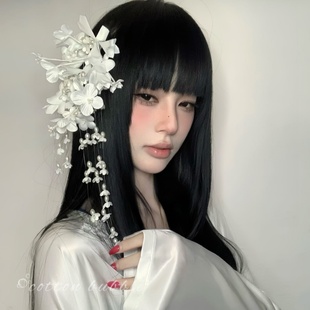 纯欲风白色铃兰花发夹头饰新中式花朵配饰侧边夹发卡新娘头花发饰