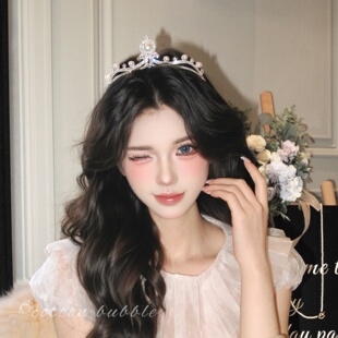 珍珠公主皇冠生日头饰礼服配饰女十八岁女神新娘王冠发箍拍照道具
