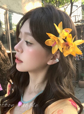 夏日海边黄色花朵发夹头饰女度假