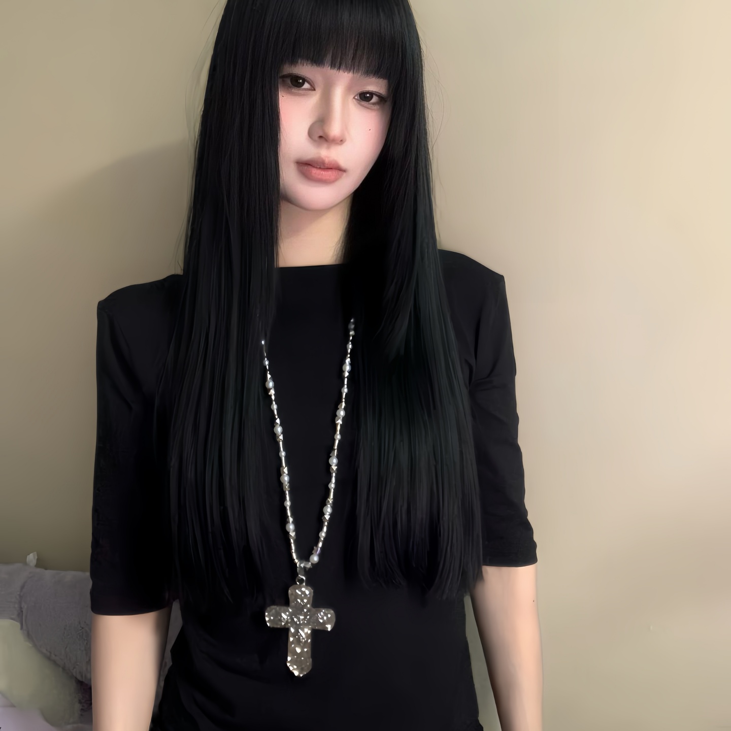 甜酷风y2k十字架项链长款毛衣链