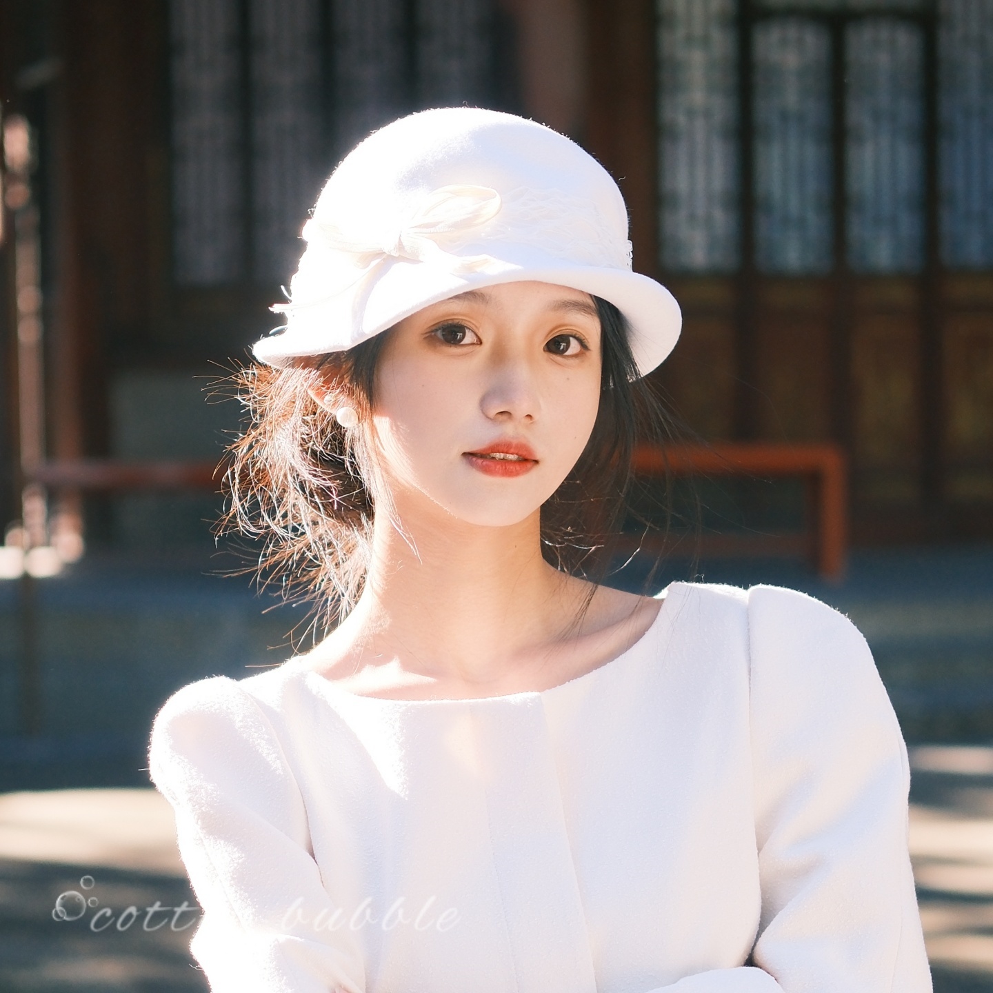 留洋千金白色羊毛礼帽法式复古