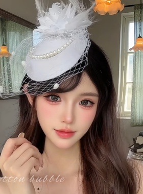 富家千金白色礼帽头饰民国复古网纱头纱礼服配饰法式留洋生日发饰