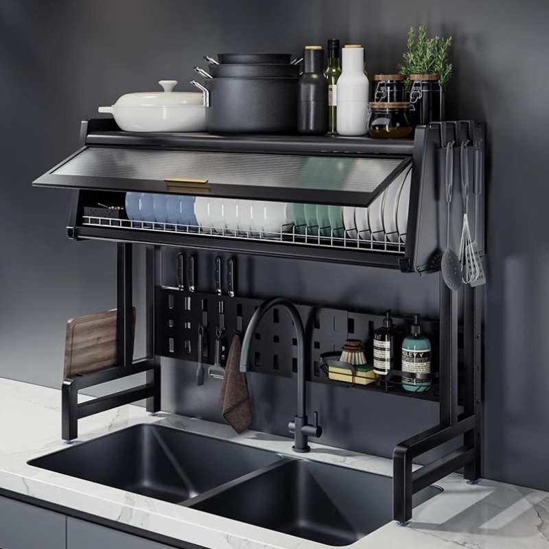 厨房水槽置物架台面碗碟水池碗柜多功能防尘带柜门碗盘收纳沥水架