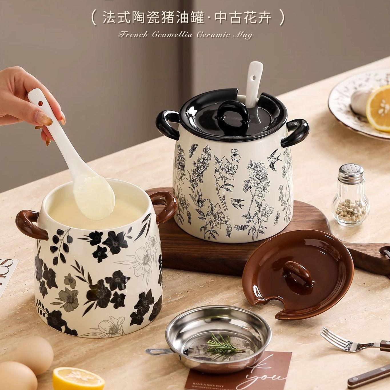 中古花卉猪油罐食品级陶