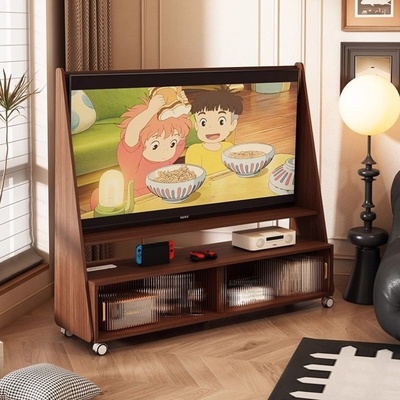 实木移动式电视柜带轮卧室客厅家用小户型支架落地式超窄款超薄