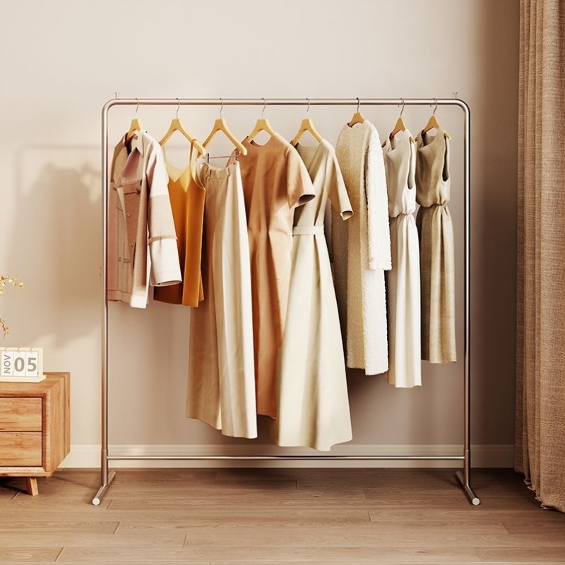 不锈钢简约落地卧室晾衣服架子衣帽架家用客厅室内晾衣架挂衣架