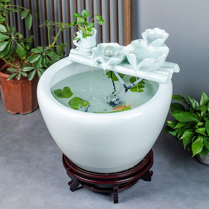 大型纯白陶瓷流水鱼缸阳