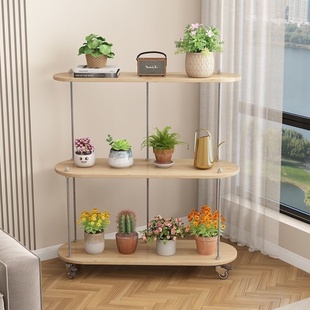 花架阳台置物架落地式 简约多肉绿萝客厅多层花架子 实木中古风新款
