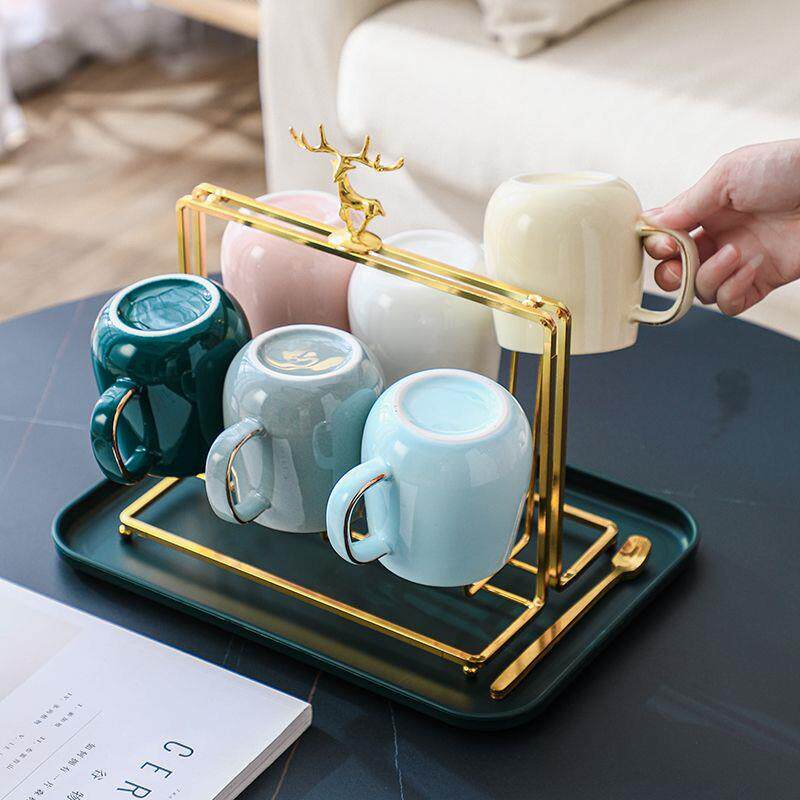 轻奢陶瓷杯子混色家用喝