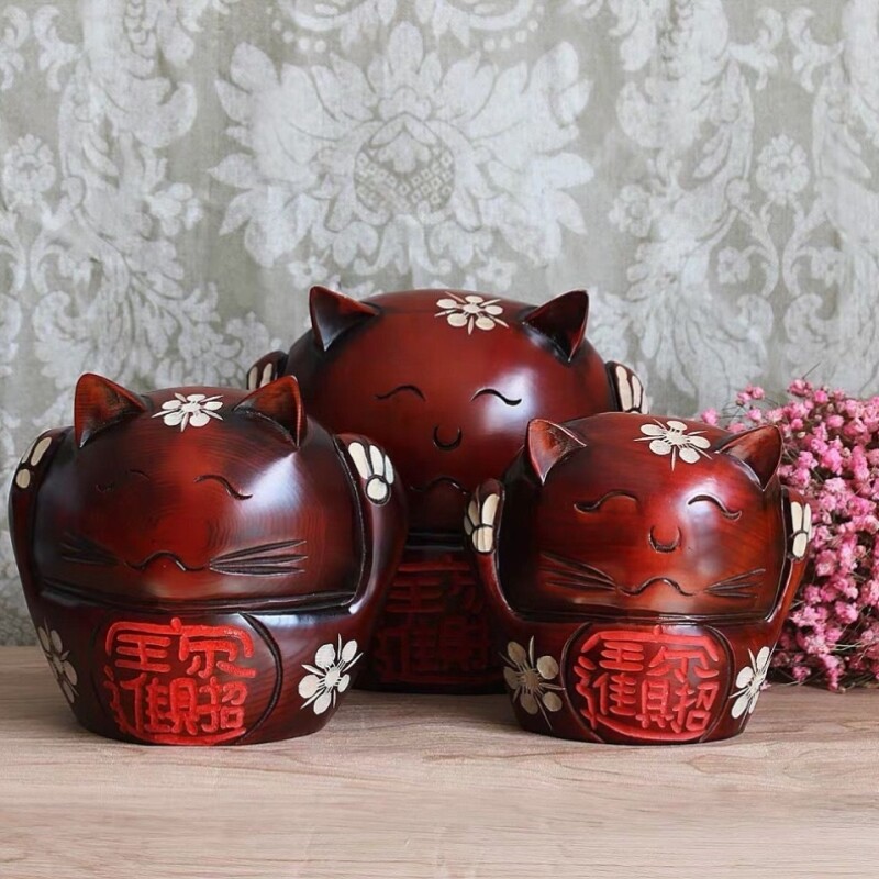 大号木质可爱招财猫存钱罐家用客厅大容量儿童储蓄罐开业乔迁礼品
