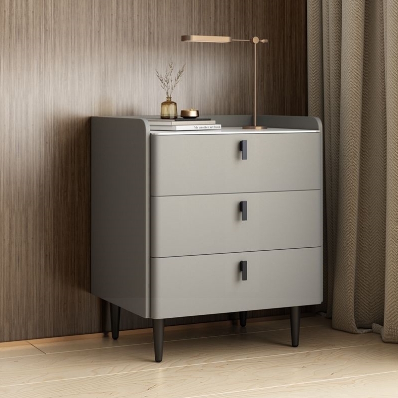 实木意式床头柜简约现代轻奢家用整装岩板卧室床边柜迷你储物收纳