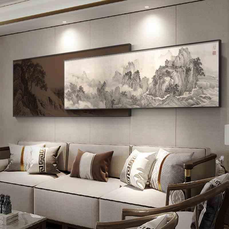 千里江山图客厅沙发背景