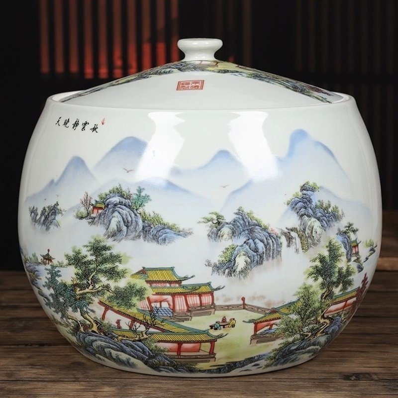 景德镇陶瓷米缸家用20斤防虫防潮30斤10斤密封带盖米桶储面罐米箱