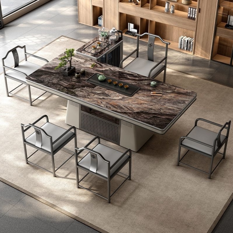 实木黑色家用客厅茶办一体桌泡茶台现代简约设计师款茶桌椅组合