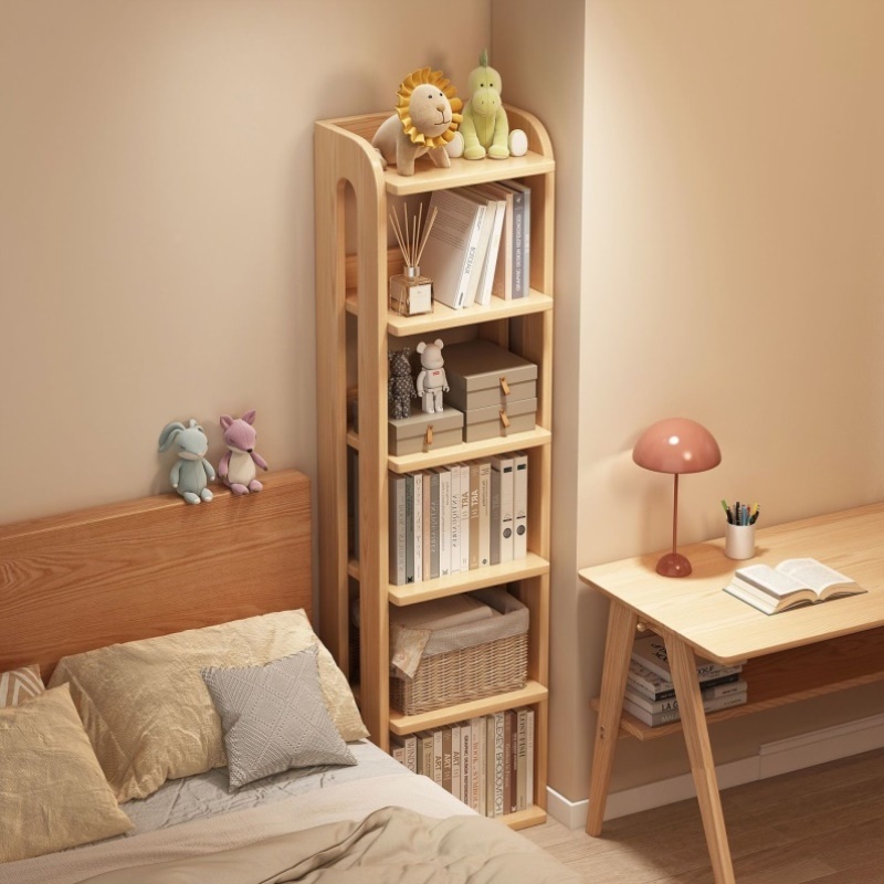 实木靠墙书柜家用储物柜落地简易书架一体卧室置物架儿童客厅收纳