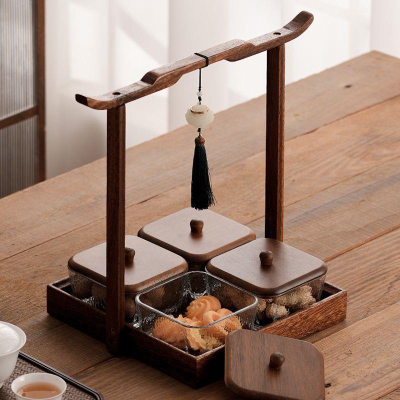 中古提梁果盘黑胡桃木家