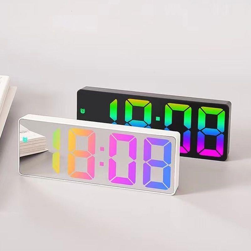 简约日系闹钟黑白镜面LED