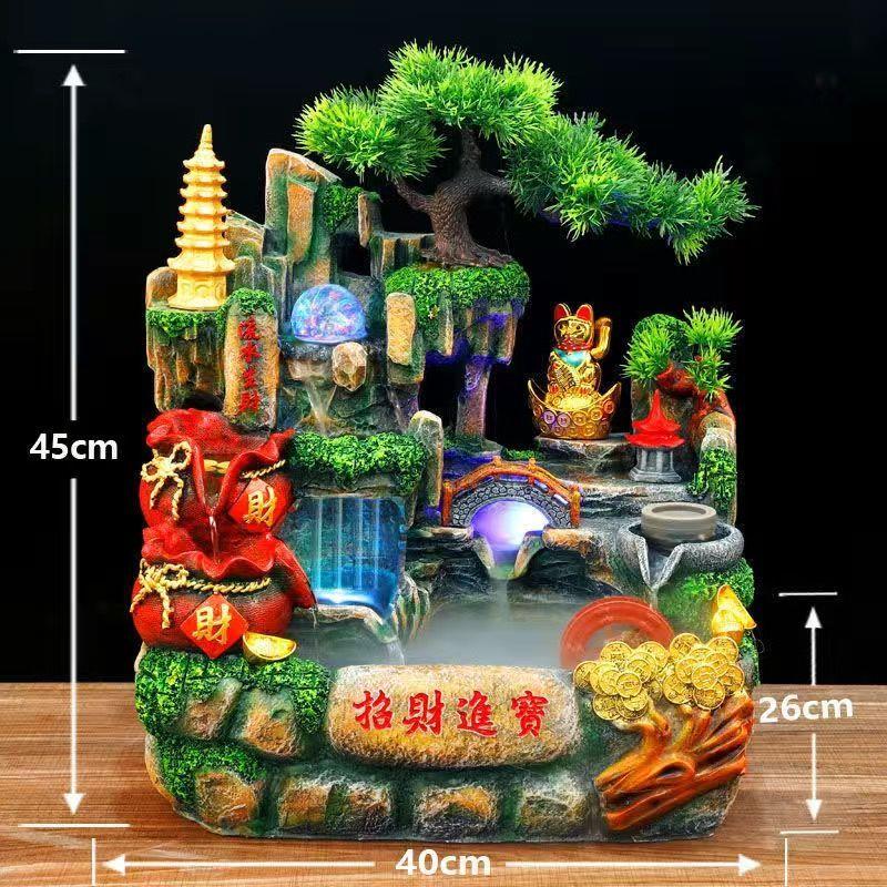 假山流水生财喷泉摆件风
