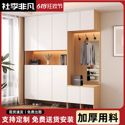 实木鞋柜家门口玄关收纳柜楼道靠墙入门储物多动能挂衣一体置物架