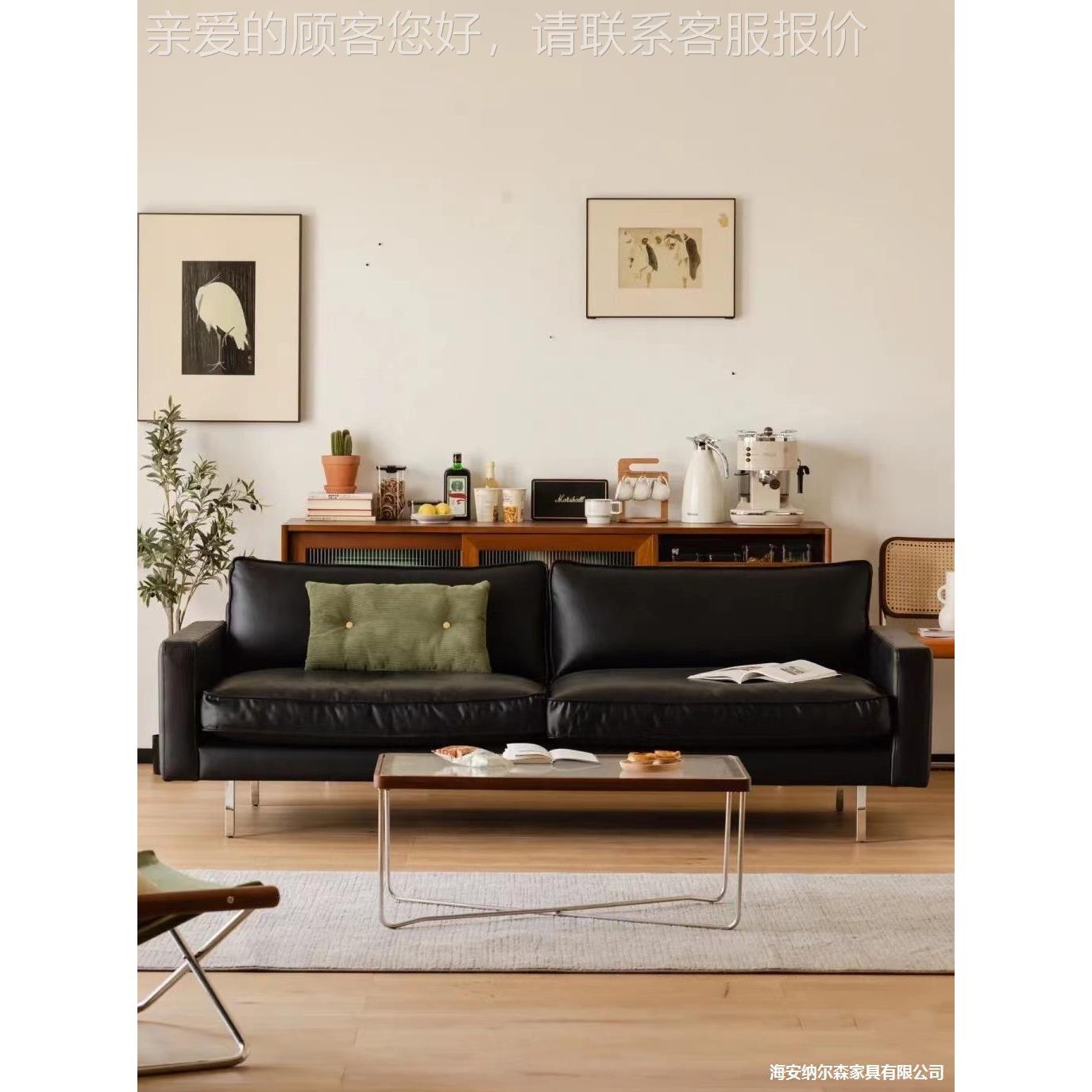 北欧科技人皮沙发简约现代小户型客厅意黑666复色古直式排双人三