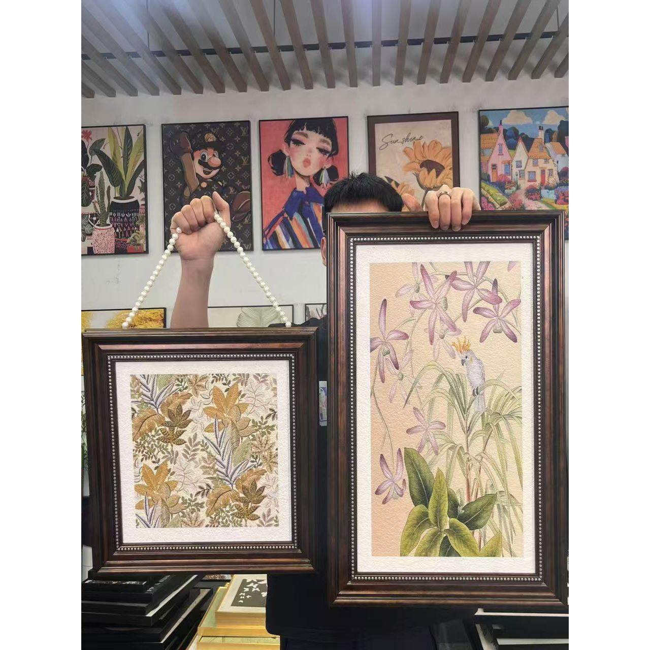 美式床头客厅装饰画欧式花卉壁画S094覆古砂岩风格组合挂画二联46