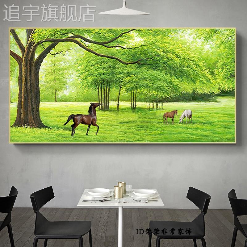 新中式客厅沙发墙装饰画常青树竹林高档横挂画竹报平安办公室壁画图片