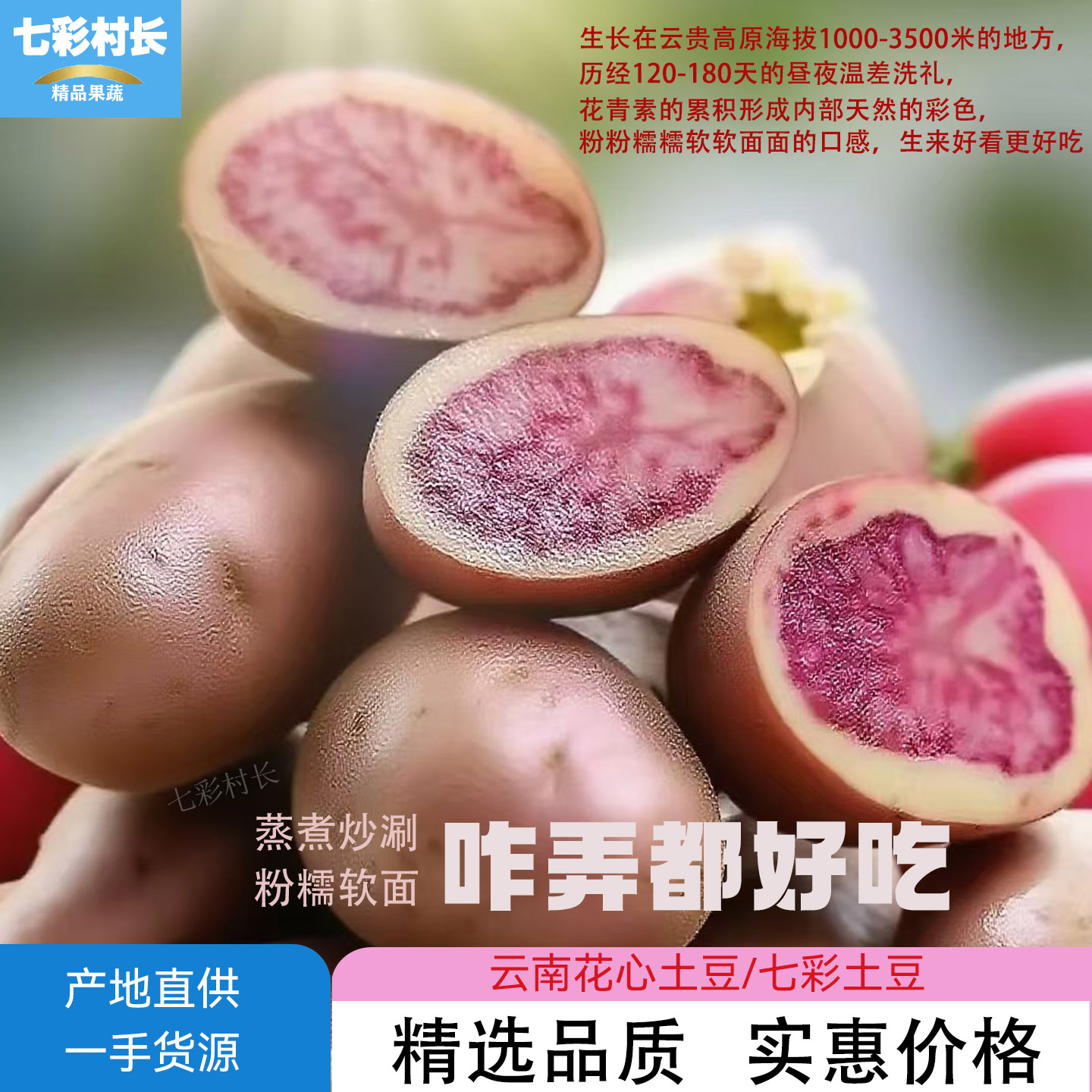 红皮花心洋芋七彩土豆云南特产新鲜蔬菜餐厅批发零售火锅美食