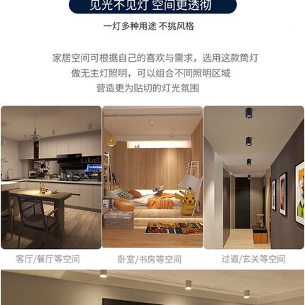 明装防眩射灯led免开孔7W12W20W30W客厅店铺过道cob天花吸顶桶灯