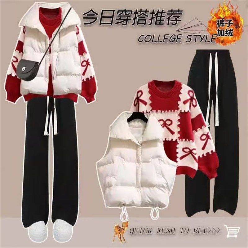 冬季大童女装12-15岁毛衣马甲三件套13初中学生14休闲网红套装16