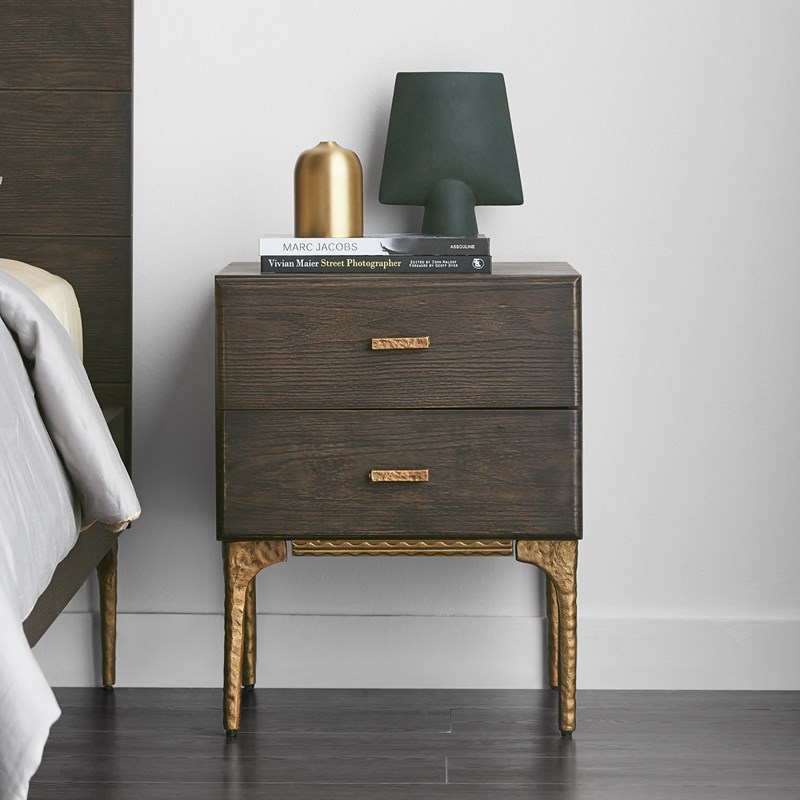 北欧复古侘寂风表情做旧床头柜铸铁烟熏色实木小户型卧室床边柜子