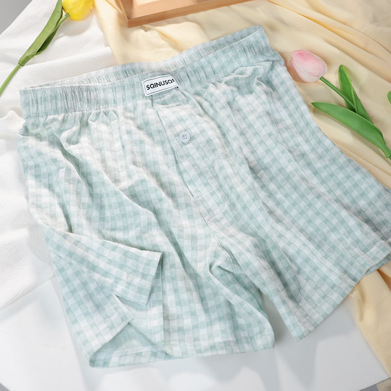 宽松男士内裤透气阿罗裤大码四角短裤头男生平角裤休闲格子家居裤
